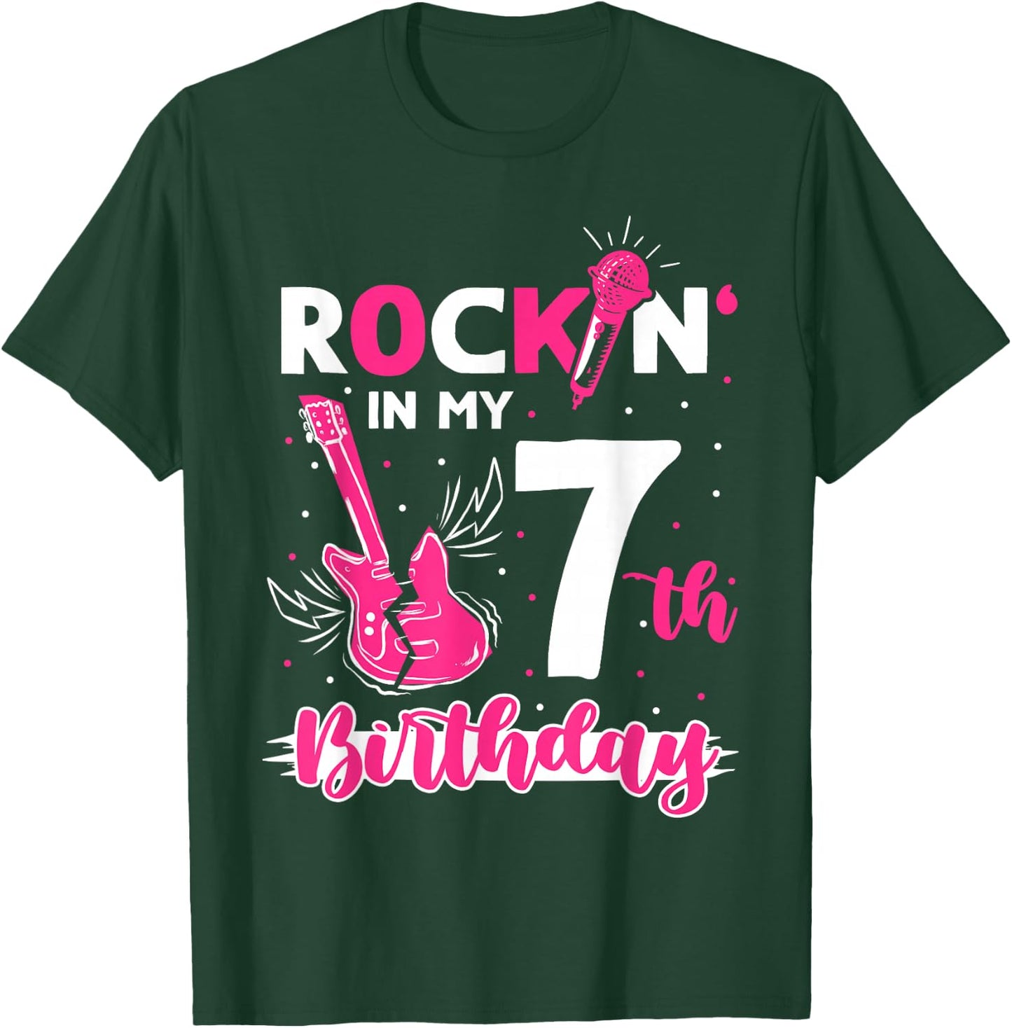 Girls Rockstar Birthday Rock Star Themed Guitar 7th Birthday T-Shirt - T-Shirt | Forest