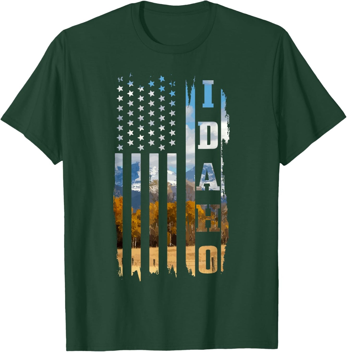 Idaho Patriotic American Flag Vintage Nature Hiking T-Shirt - T-Shirt | Forest