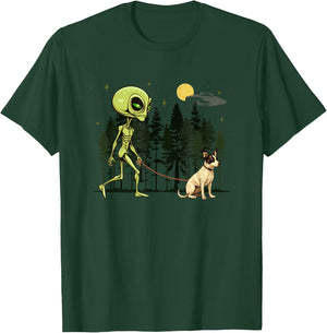 Funny Rat Terrier Alien Walking UFO Pet Dog Mom Dad Women Kids T-Shirt - T-Shirt | Forest