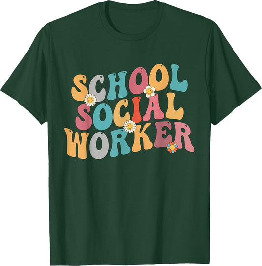 School Social Worker Groovy Retro Appreciation Social Work T-Shirt - T-Shirt | Forest