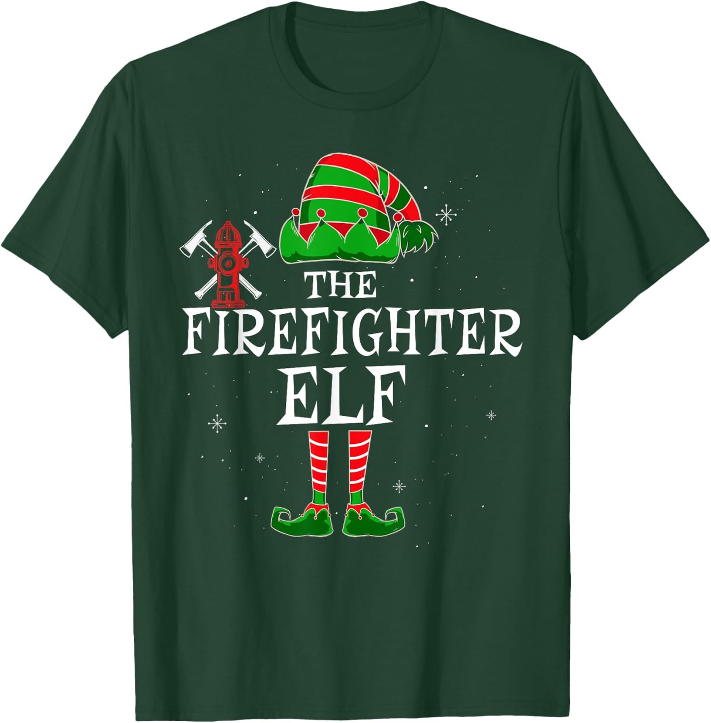Firefighter Elf Group Matching Christmas Fire Department T-Shirt - T-Shirt | Forest