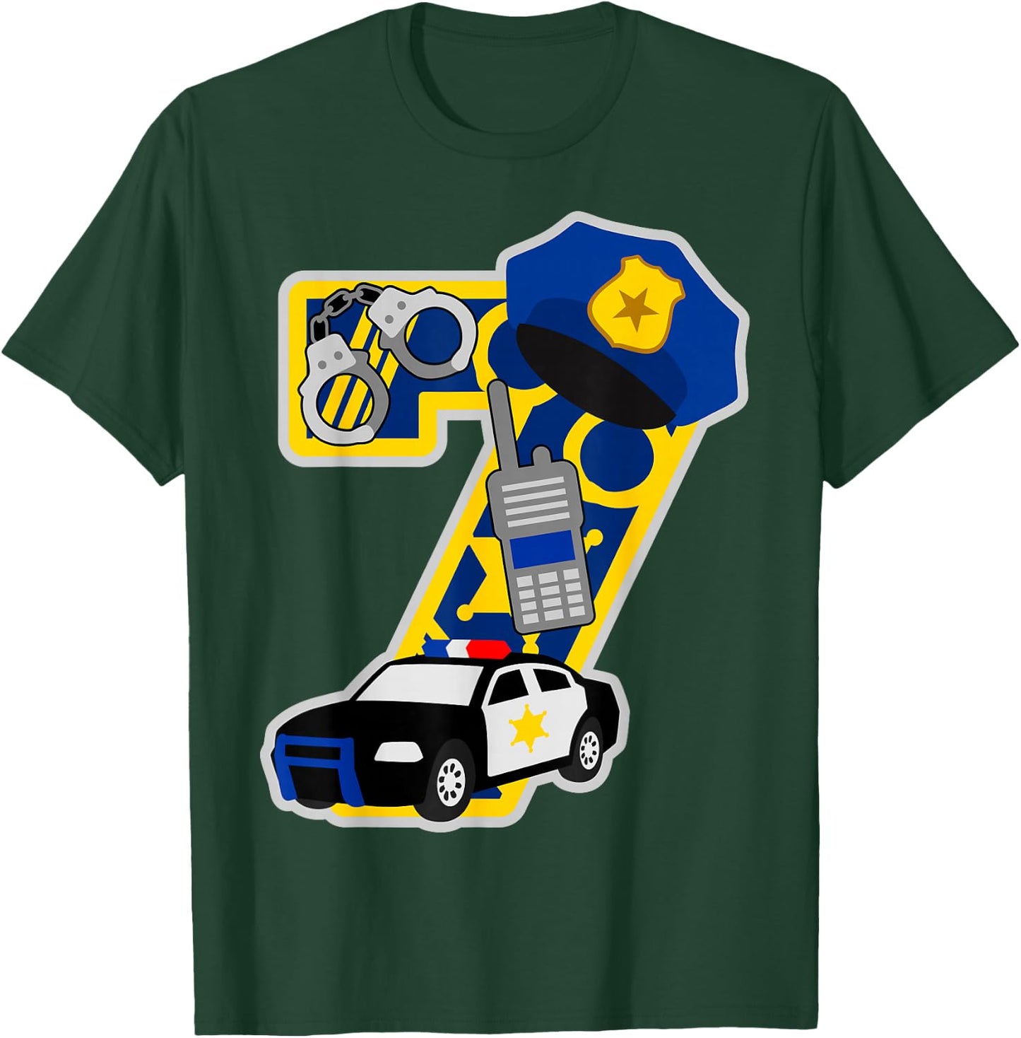 Police 7th birthday party Number 7 - 7 years birthday T-Shirt - T-Shirt | Forest