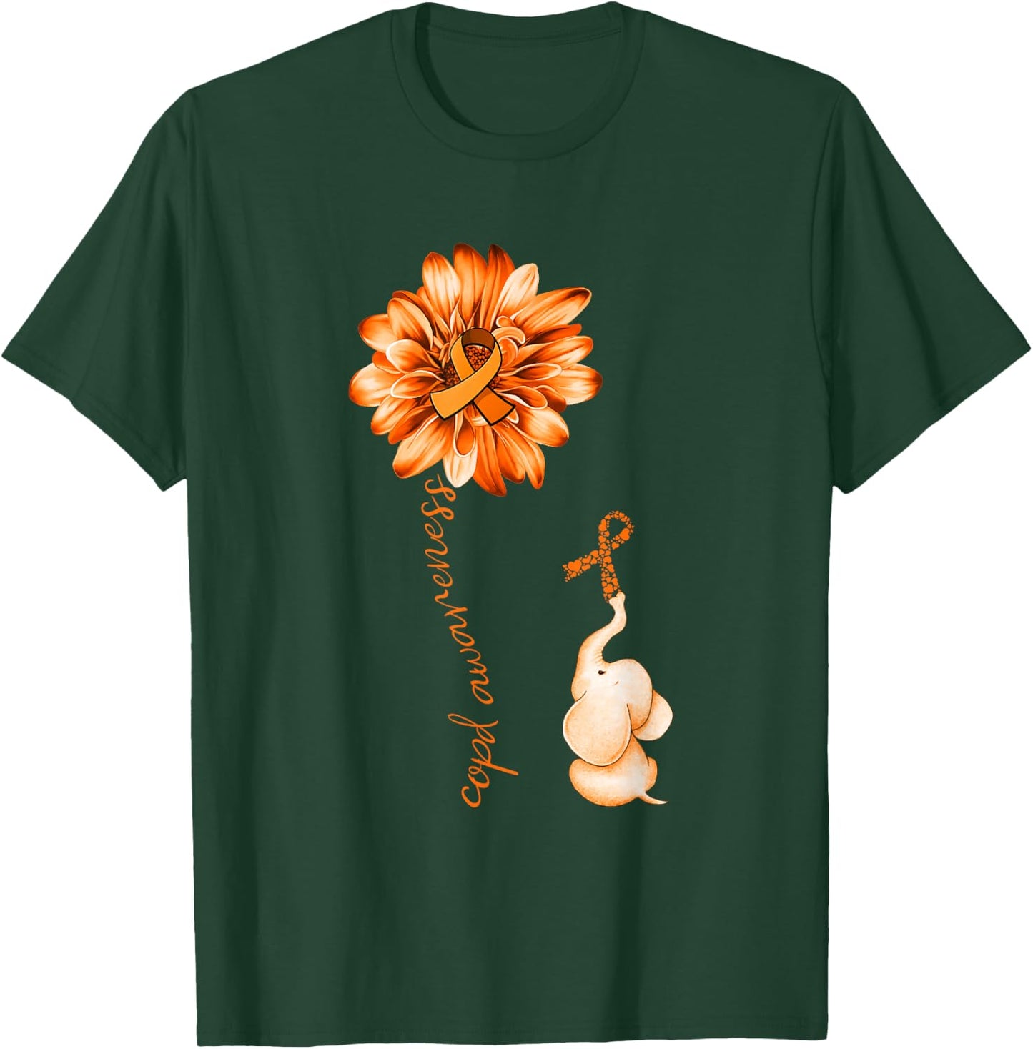 Elephant Sunflower Orange Ribbon COPD Awareness T-Shirt - T-Shirt | Forest