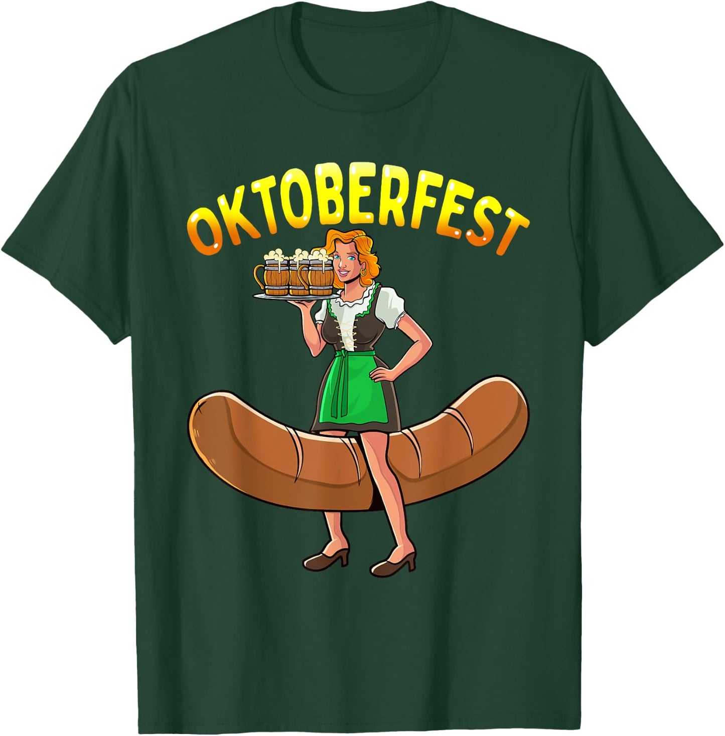 Oktoberfest Funny Bartwurst Barmaid German Woman Dirndl Beer T-Shirt - T-Shirt | Forest