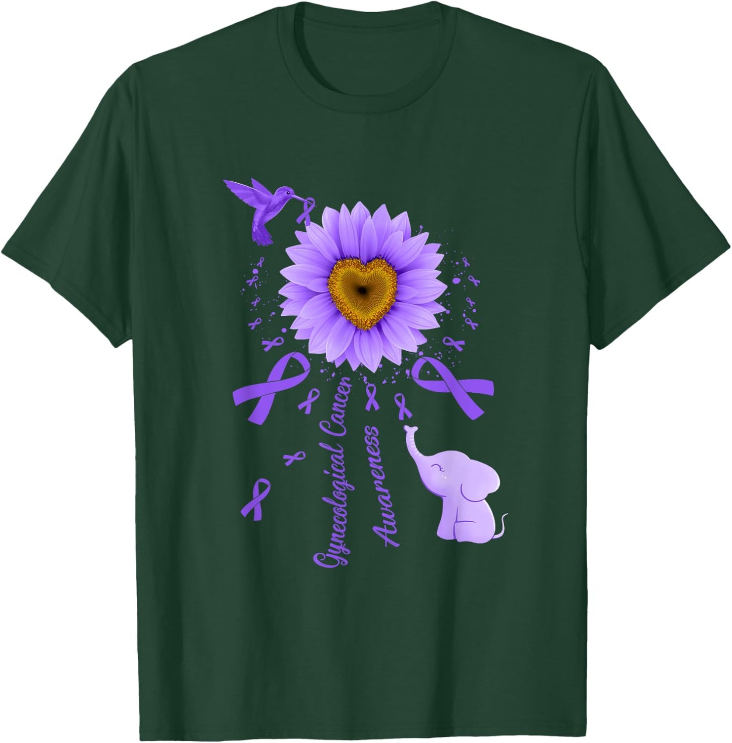 Sunflower Hummingbird Elephant Gynecological Cancer T-Shirt - T-Shirt | Forest