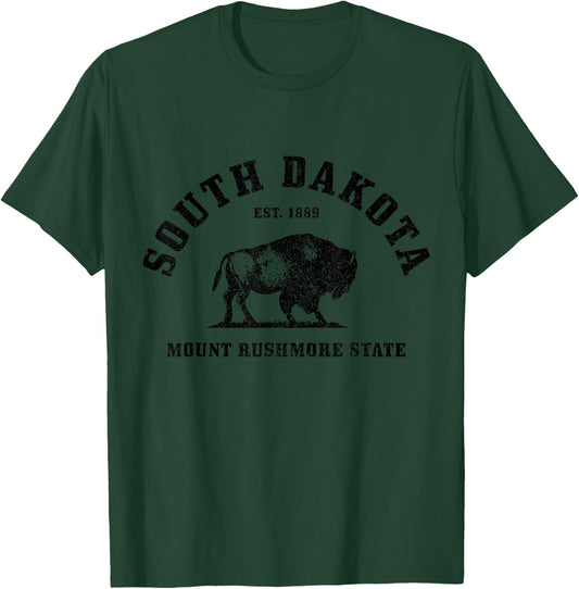 South Dakota East 1889 Mount Rushmore State Bison Vintage T-Shirt - T-Shirt | Forest