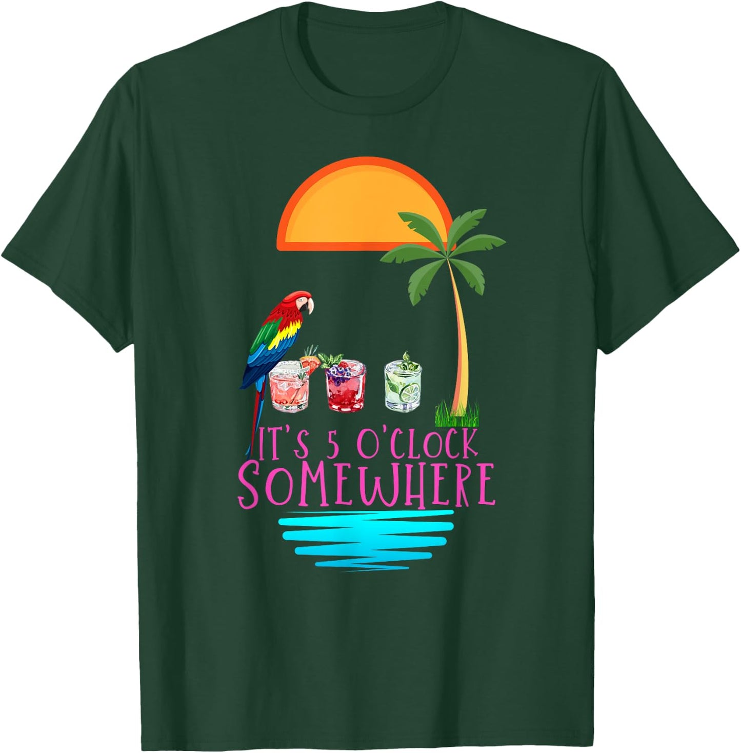 It's 5 O'clock Somewhere Parrot cocktail Lover Hello Summer T-Shirt - T-Shirt | Forest