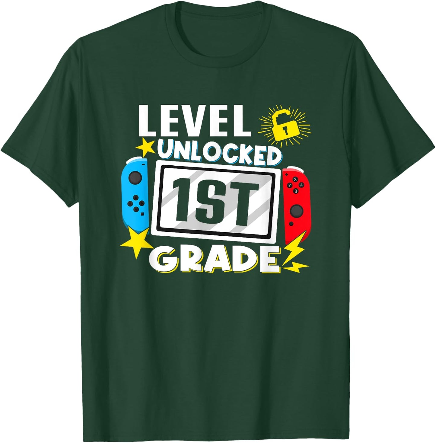 First Day Of 1st Grade Level Unlocked Game Back To School T-Shirt - T-Shirt | Forest