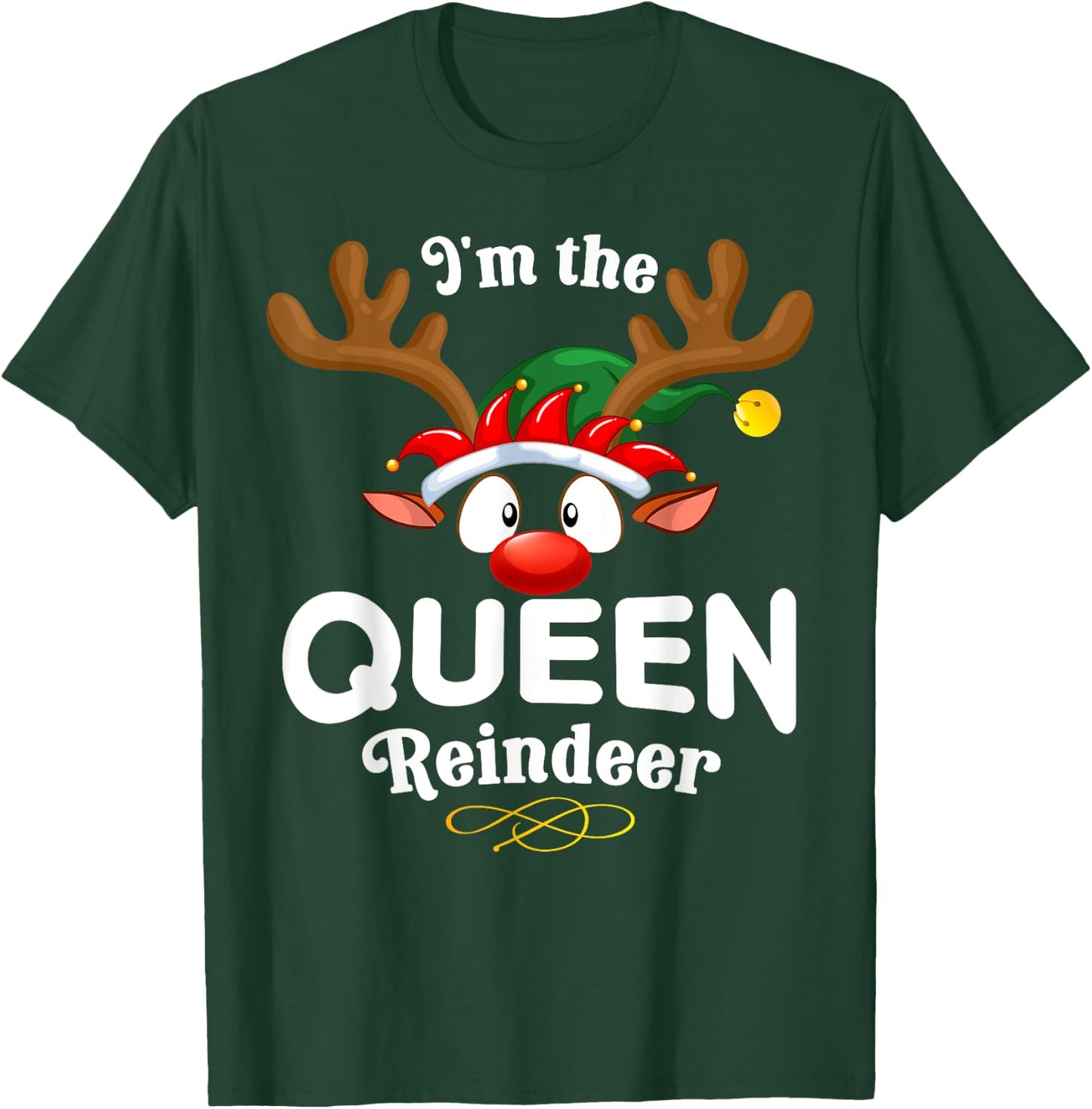 Christmas PJS Queen XMas Reindeer Matching T-Shirt - T-Shirt | Forest