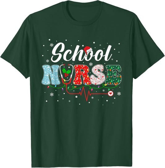 Love School Nurse Life Snowman Christmas Nurse Xmas Pajama T-Shirt - T-Shirt | Forest
