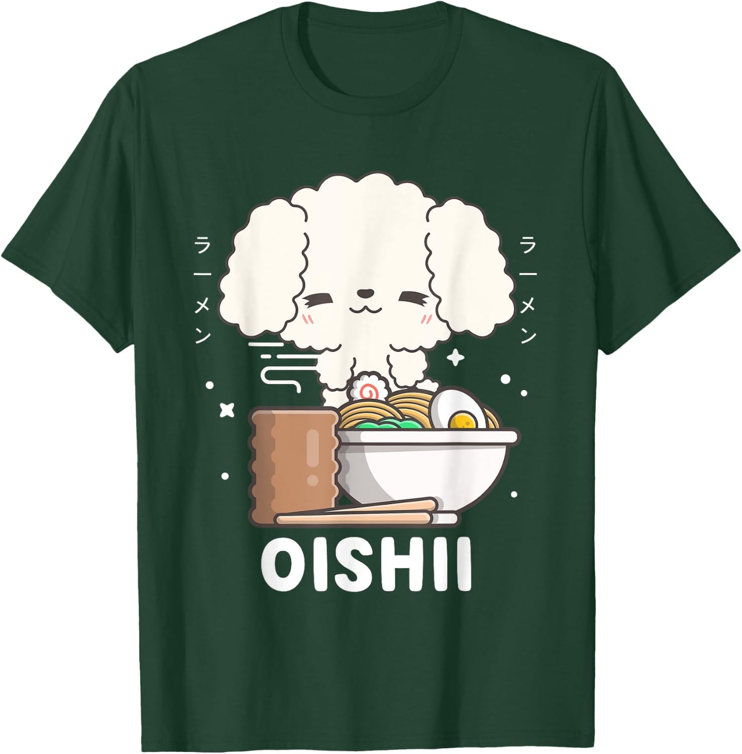 Kawaii Poodle Eats Japanese Ramen Noodles Kawaii Aesthetic T-Shirt - T-Shirt | Forest