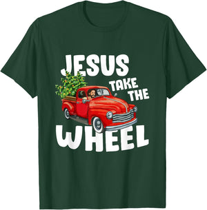 Jesus Christ Take The Wheel Red Truck Christmas Christian T-Shirt - T-Shirt | Forest
