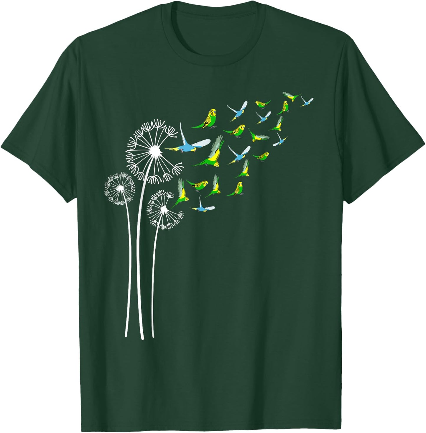 Budgie Dandelion Flower For Dandelions and Parakeet Lover T-Shirt - T-Shirt | Forest