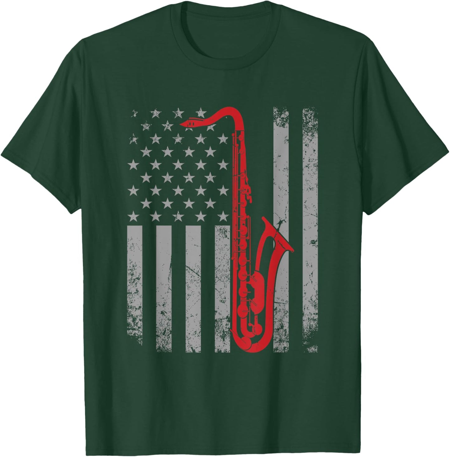 Saxophone Musician Jazz Music American Flag For Saxophonist Women Kids Men T-Shirt - T-Shirt | Forest