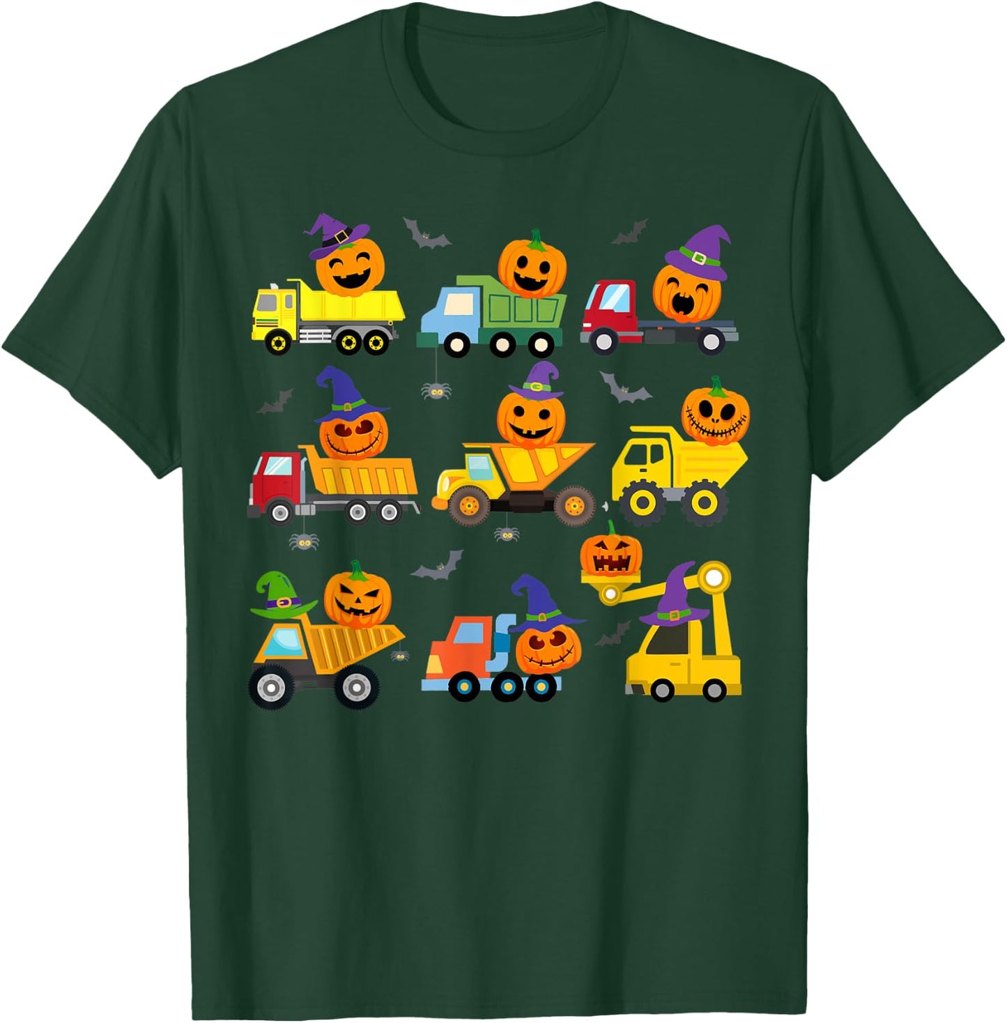 Construction Vehicle Halloween Crane Truck Pumpkin Boys Kids T-Shirt - T-Shirt | Forest
