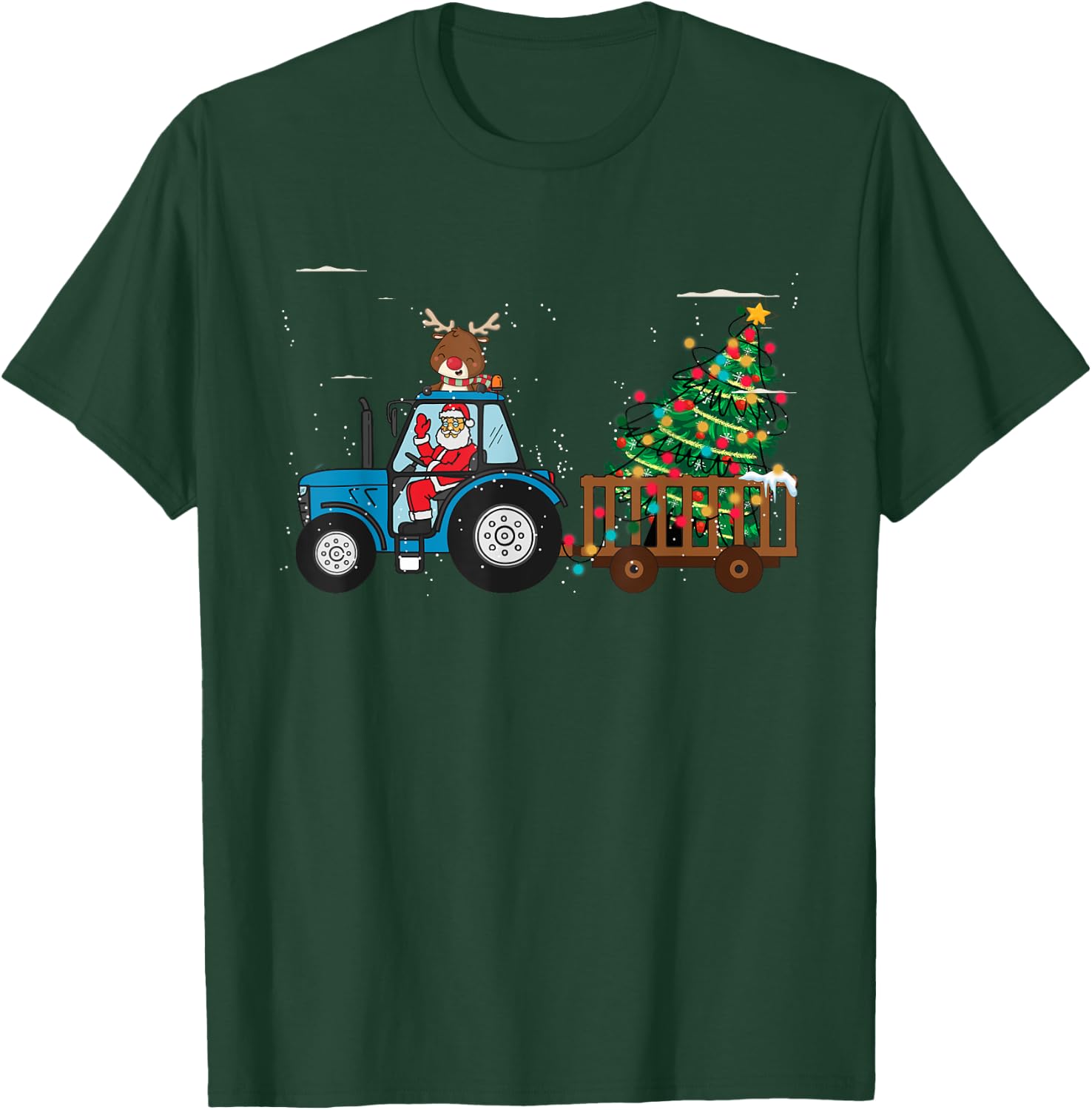 Christmas Farm Tractor Xmas Tree Lights Santa Hat Farmer T-Shirt - T-Shirt | Forest