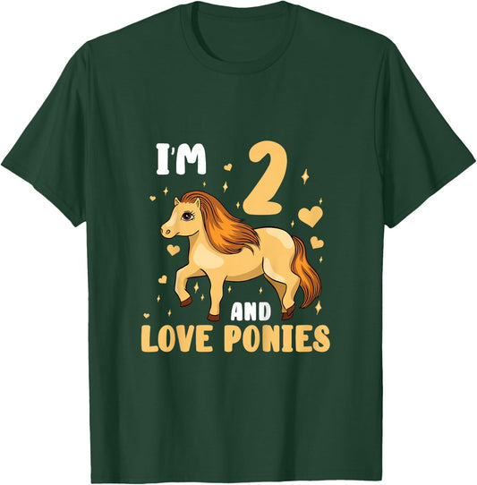 Kids Pony Horse I'm 2 And Love Ponies 2 Year Old 2nd Birthday T-Shirt - T-Shirt | Forest
