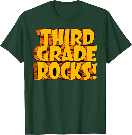 Third Grade Rocks 3rd Grade Teacher Student Back To School T-Shirt - T-Shirt | Forest