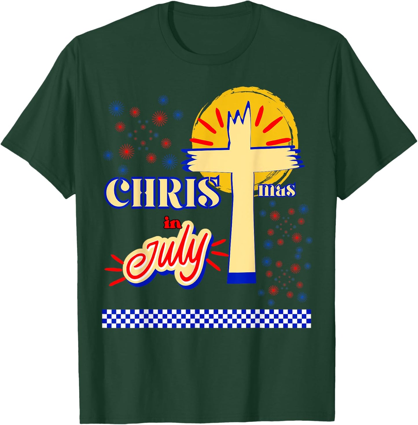 Retro Christmas In July Christian Jesus God Summer Beach BBQ Men Women Kids T-Shirt - T-Shirt | Forest