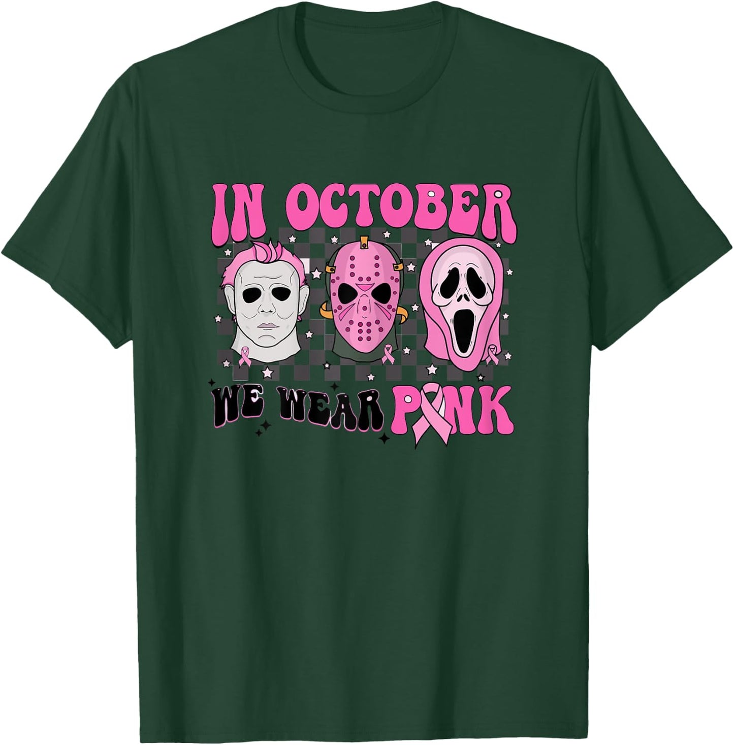 Pink Breast Cancer Awareness Scream Halloween Horror Retro T-Shirt - T-Shirt | Forest