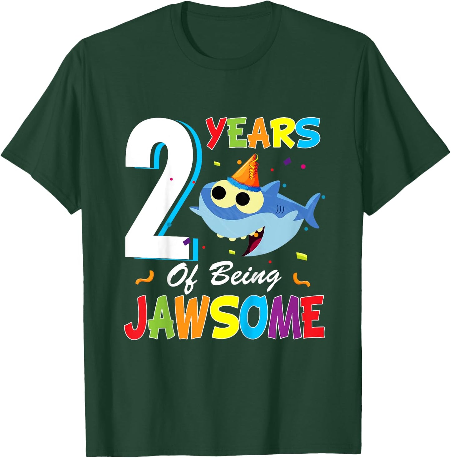 2 Years Old Boys Girls Gift Shark Jawsome 2nd Birthday T-Shirt - T-Shirt | Forest