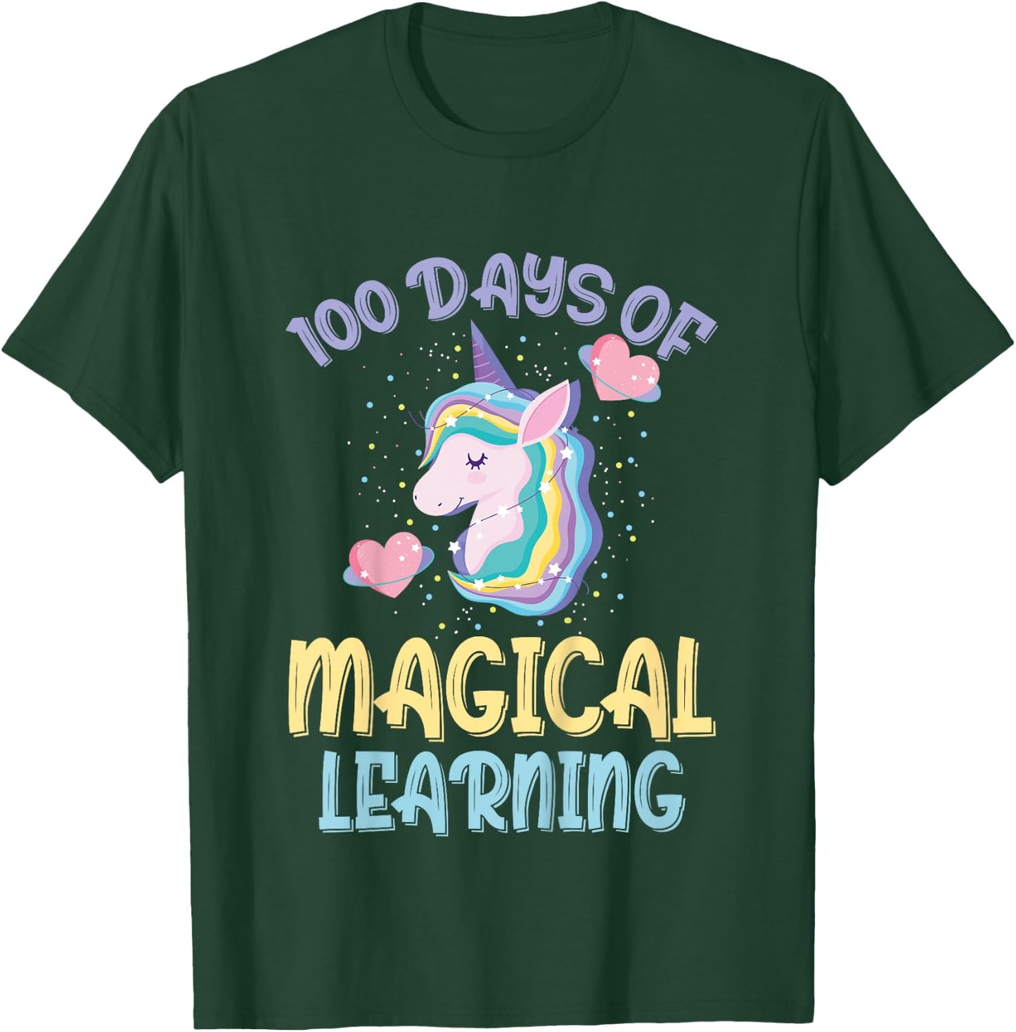 100 Days Of Magical Learning 100th Day Of School Unicorn T-Shirt - T-Shirt | Forest