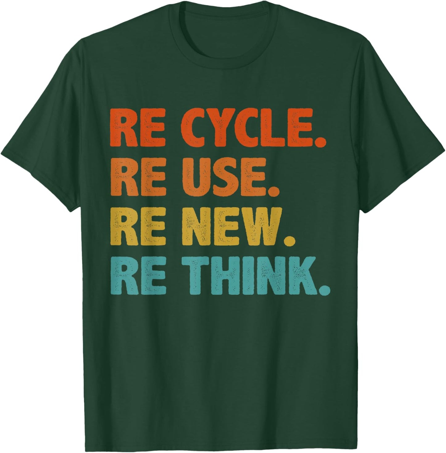 BATHRINS Recycle Reuse Renew Rethink Crisis Environmental Activism - Black, -Adults and Kids, Modern Classic, Short Sleeve, , Earth Theme, Casual, Cycling, Machine Wash, Small T-Shirt - T-Shirt | Forest
