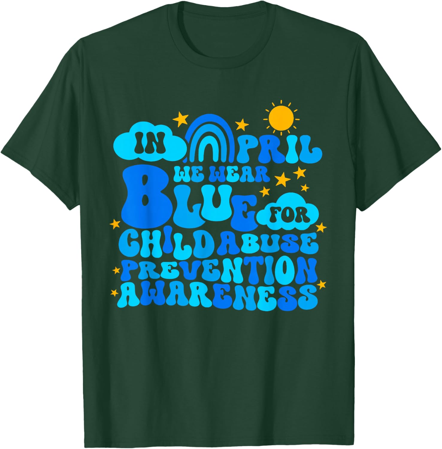 In April We Wear Blue Pinwheel Child Abuse Prevention Month T-Shirt - T-Shirt | Forest