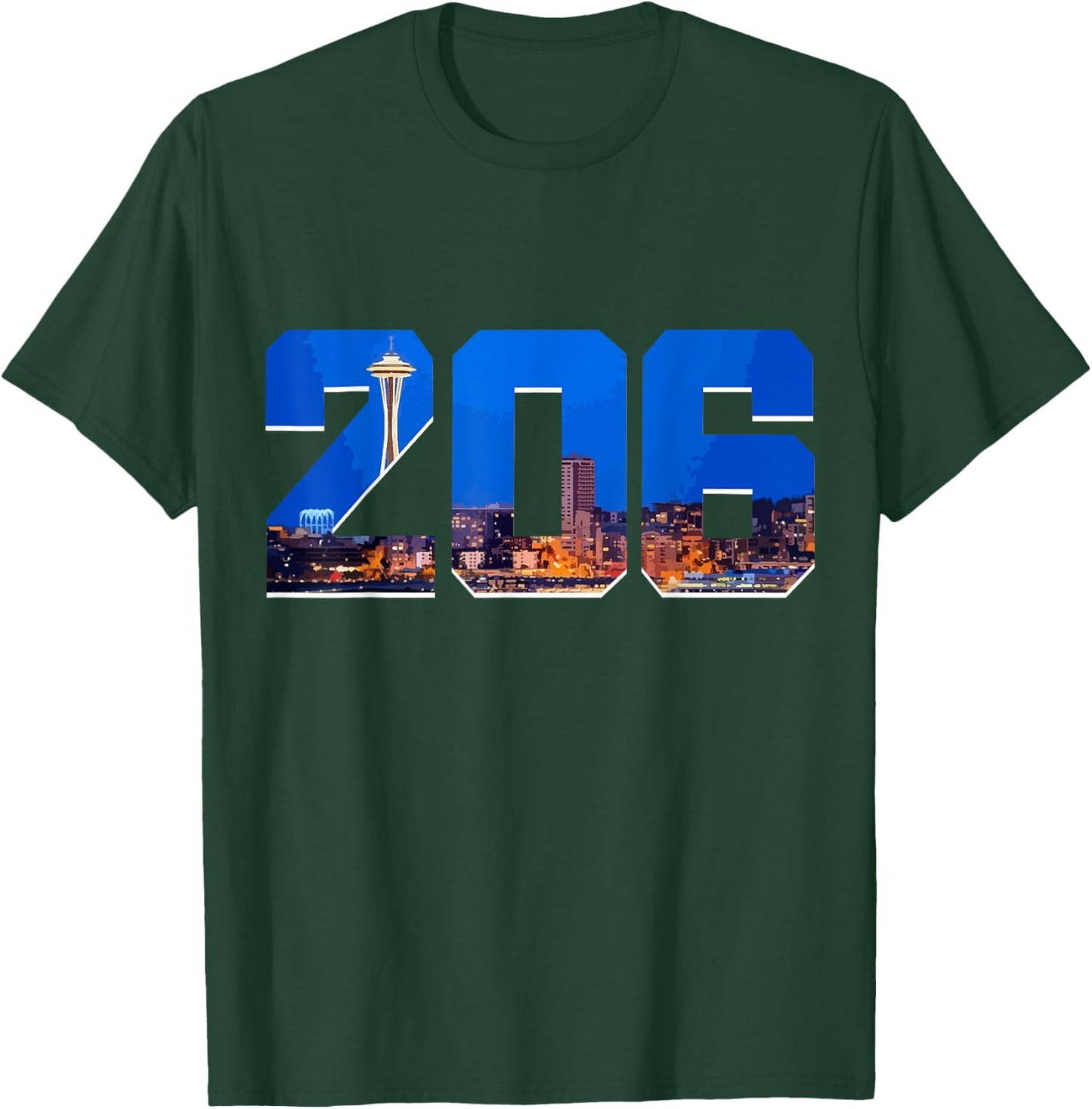 Seattle 206 Area Code Pride Skyline Washington Vintage T-Shirt - T-Shirt | Forest