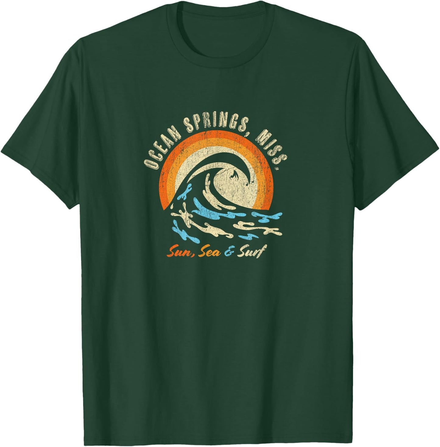 Faded Vintage Ocean Springs Mississippi Vacation Ocean T-Shirt - T-Shirt | Forest