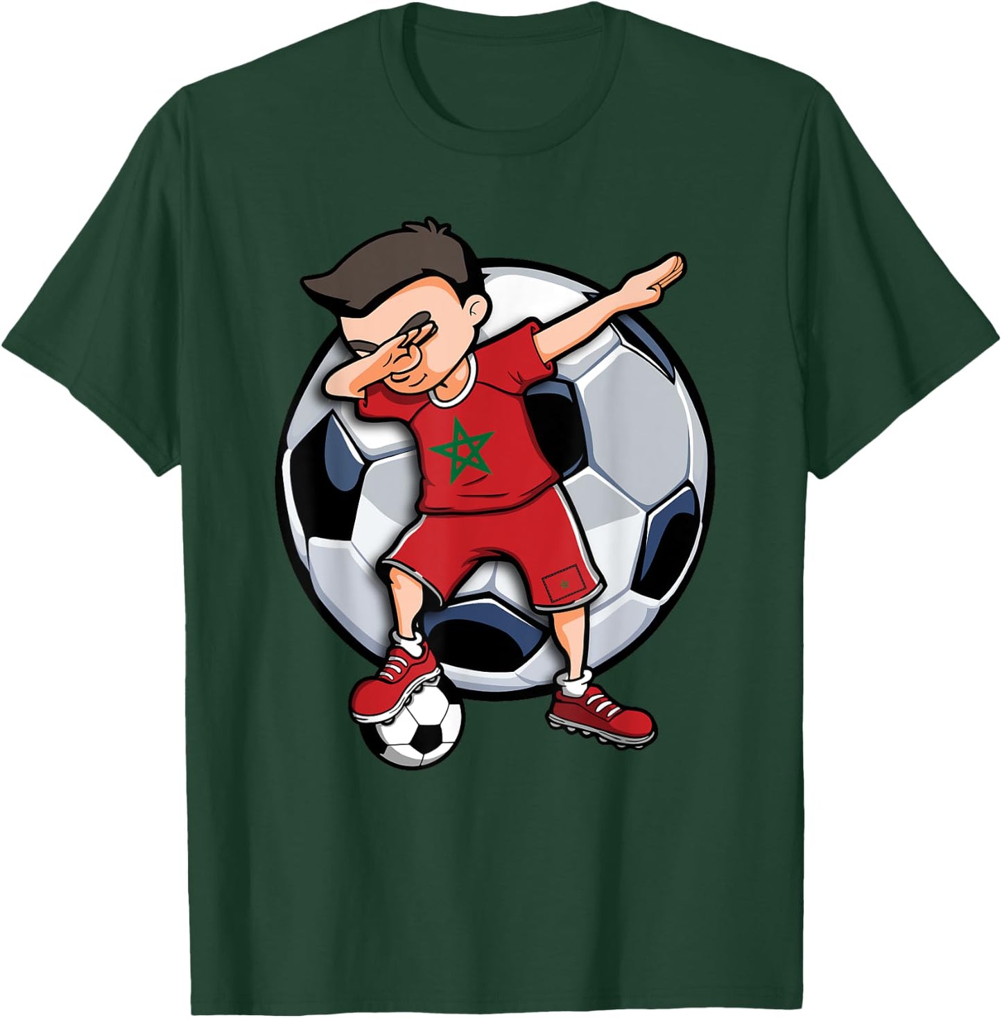 Dabbing Soccer Boy Morocco Football Fan Jersey Moroccan Flag T-Shirt - T-Shirt | Forest
