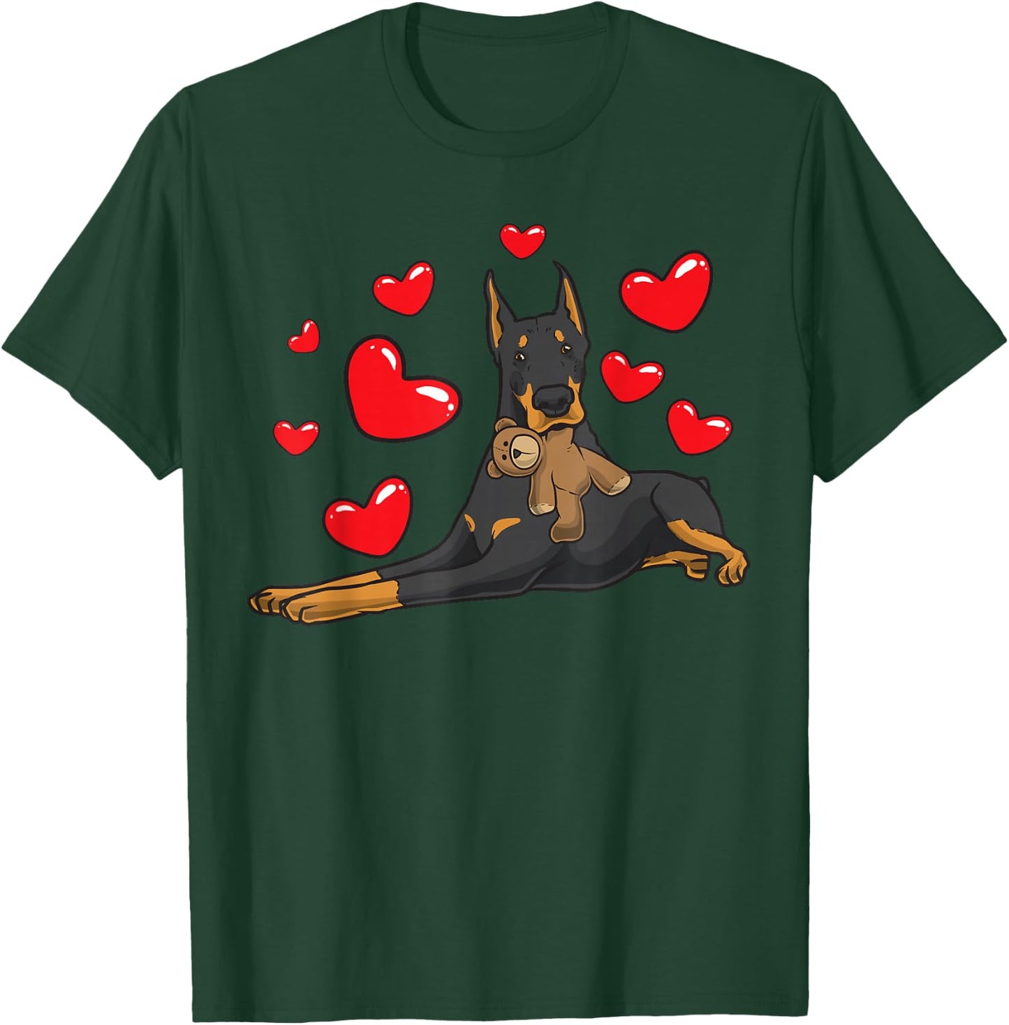 Doberman Dog with Plush Toy T-Shirt - T-Shirt | Forest