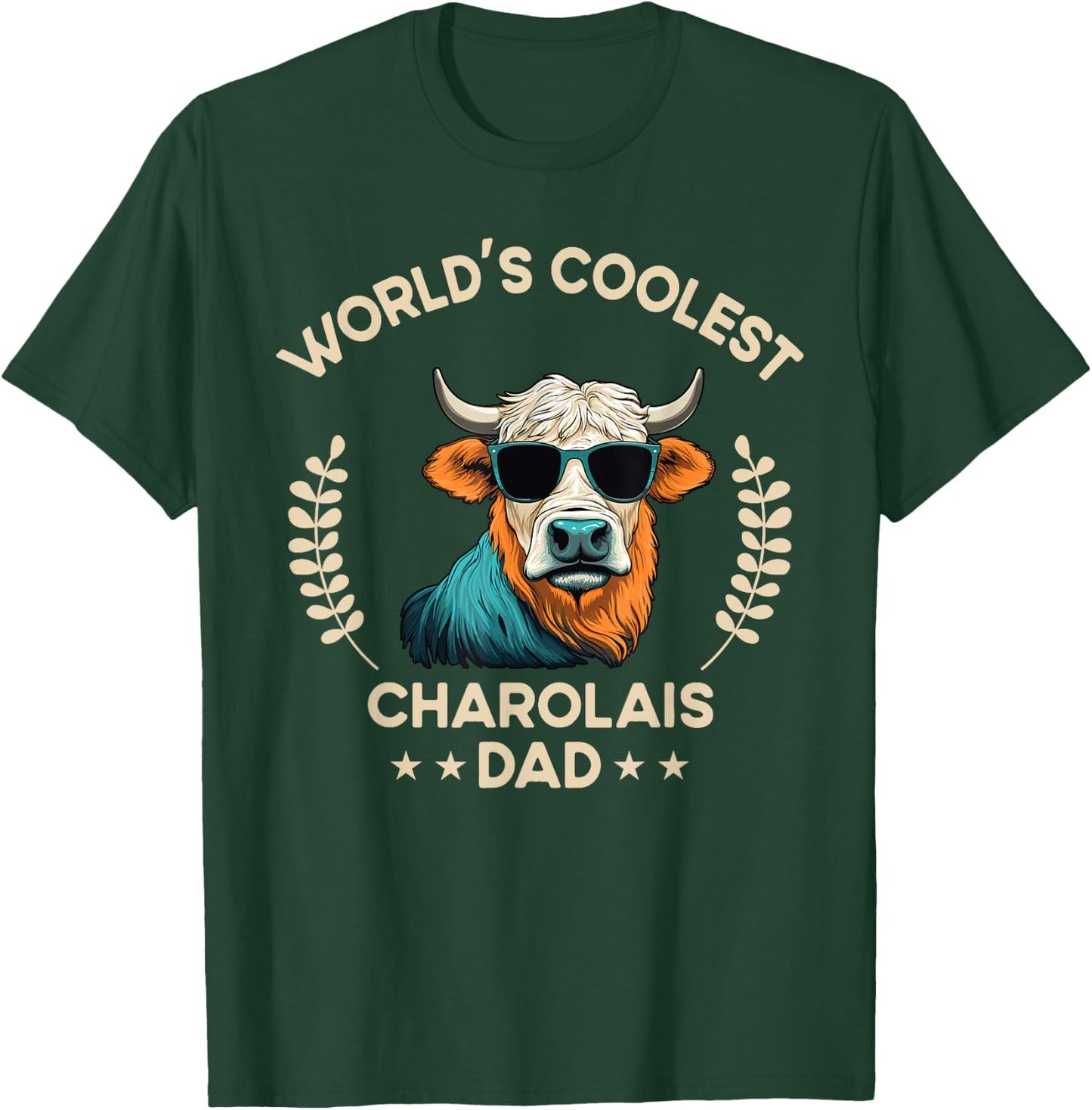 World's Coolest Cow Dad Papa - Men Farmer Charolais T-Shirt - T-Shirt | Forest