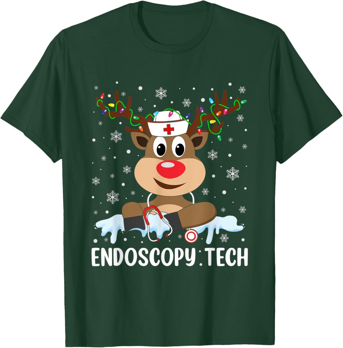 Love Tech Life Reindeer Xmas Endoscopy Tech Christmas Pajama T-Shirt - T-Shirt | Forest