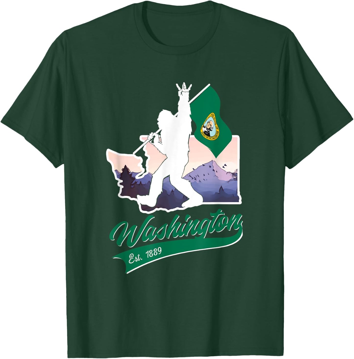 Bigfoot West Coast State of Washington Flag Souvenir T-Shirt - T-Shirt | Forest