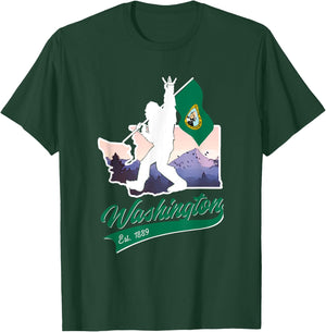 Bigfoot West Coast State of Washington Flag Souvenir T-Shirt - T-Shirt | Forest