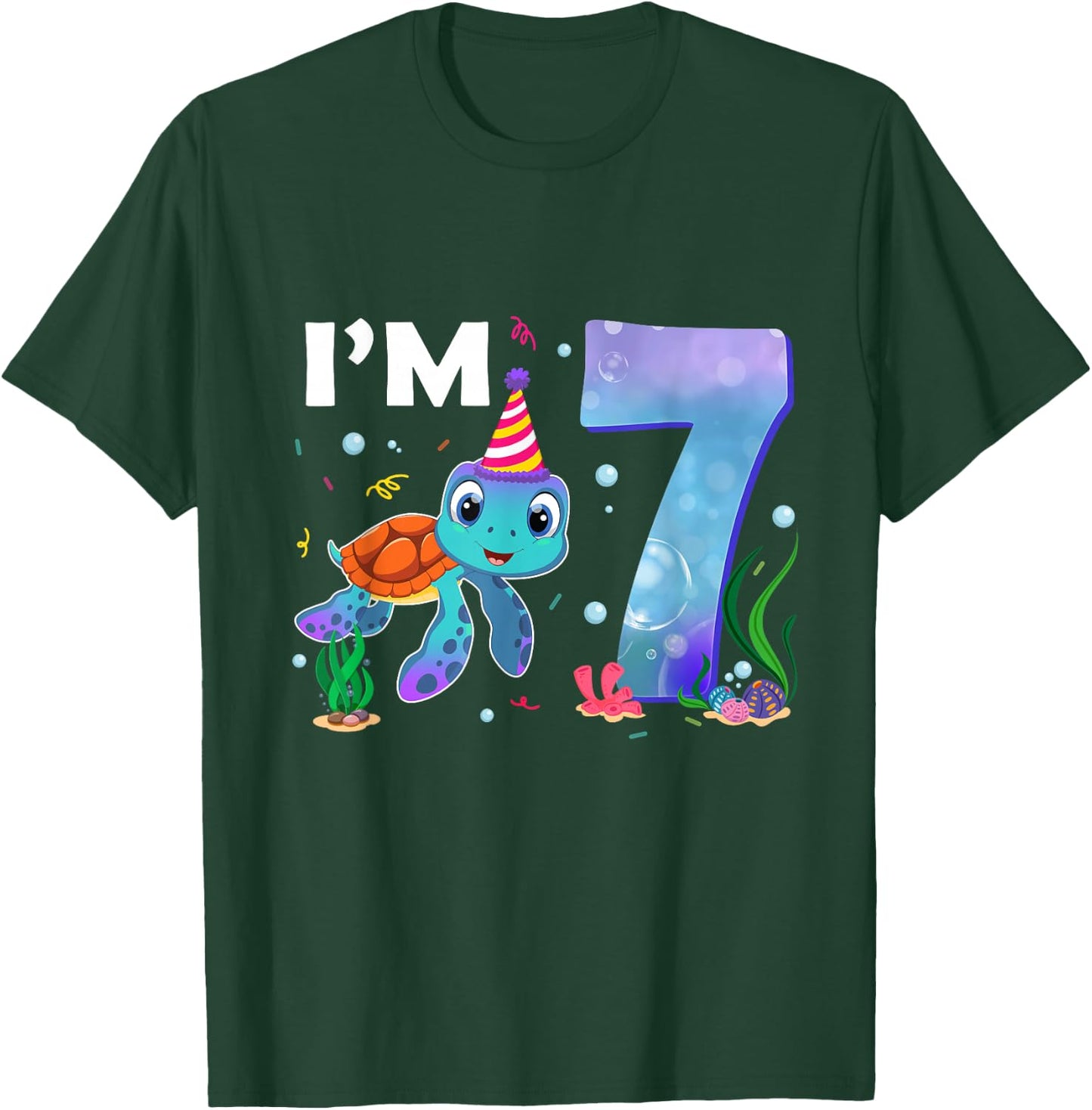 Sea Turtle Birthday I'm 7 Ocean Theme 7th Birthday Girl T-Shirt - T-Shirt | Forest