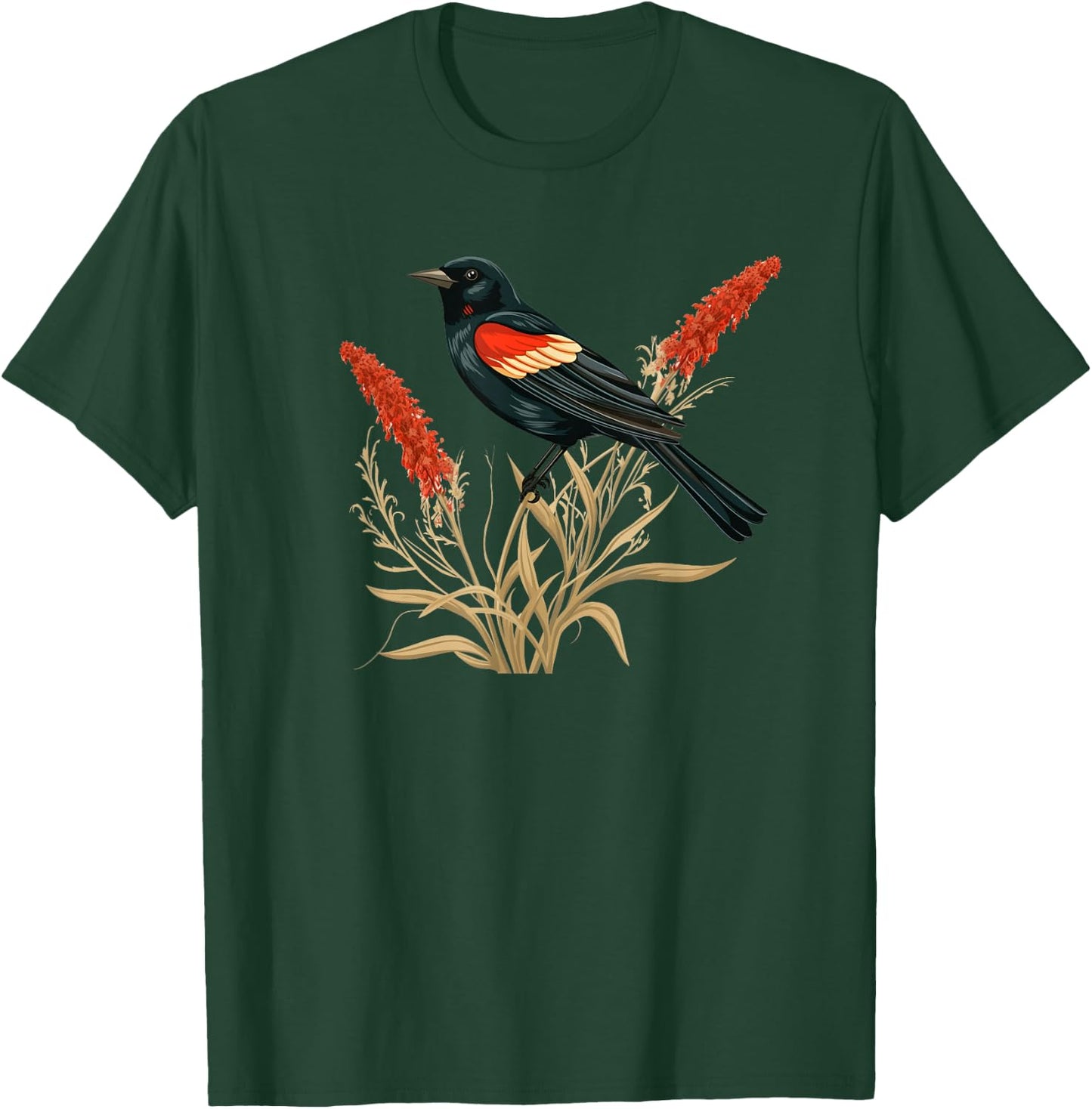 Floral Red-Winged Blackbird Red Winged Blackbird T-Shirt - T-Shirt | Forest