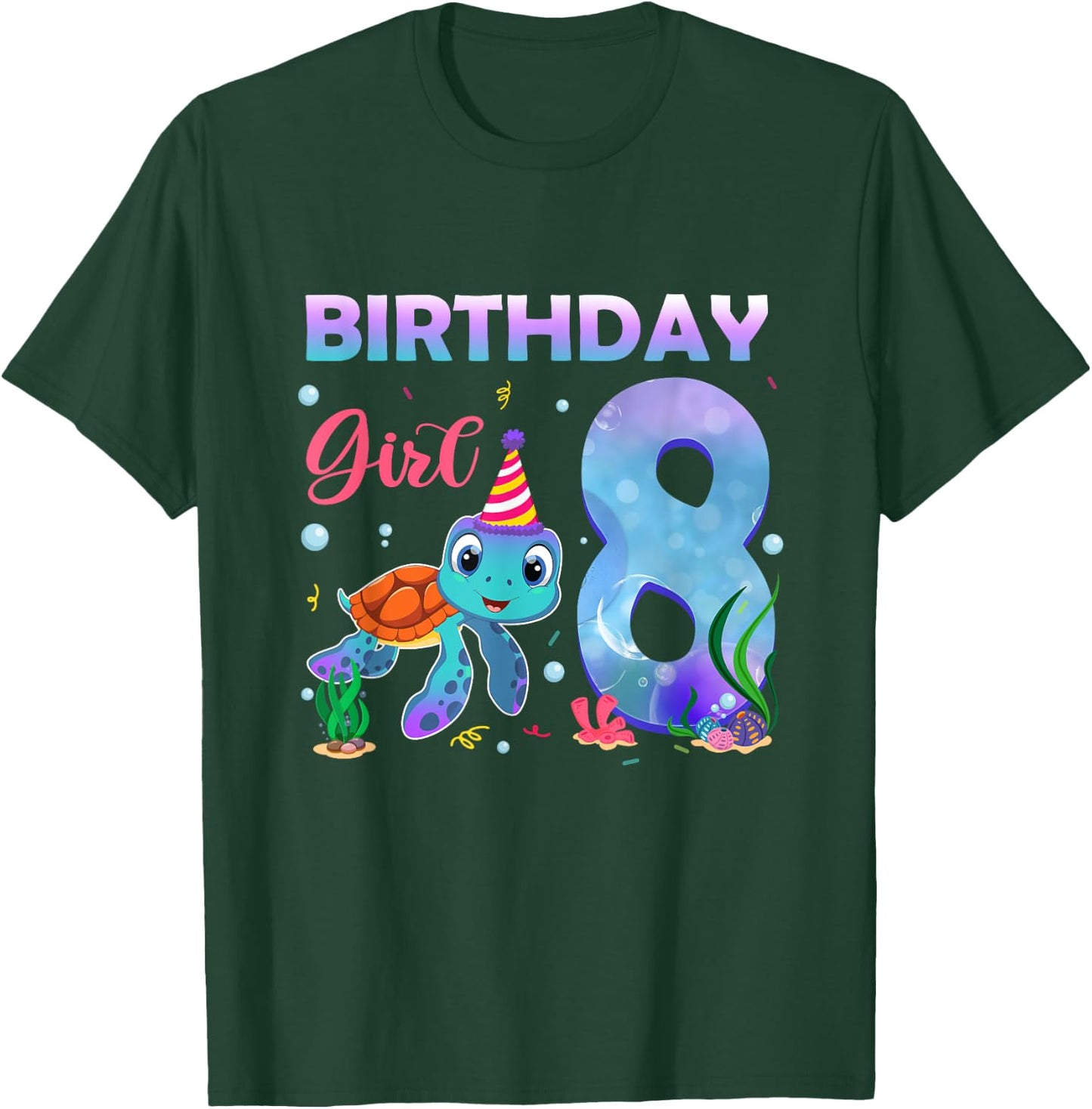 8th Birthday Girl Sea Turtle 8 Year Old Ocean Aquarium Girls T-Shirt - T-Shirt | Forest
