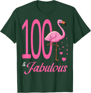 100 & Fabulous Flamingo Birthday 100th Party Celebration T-Shirt - T-Shirt | Forest