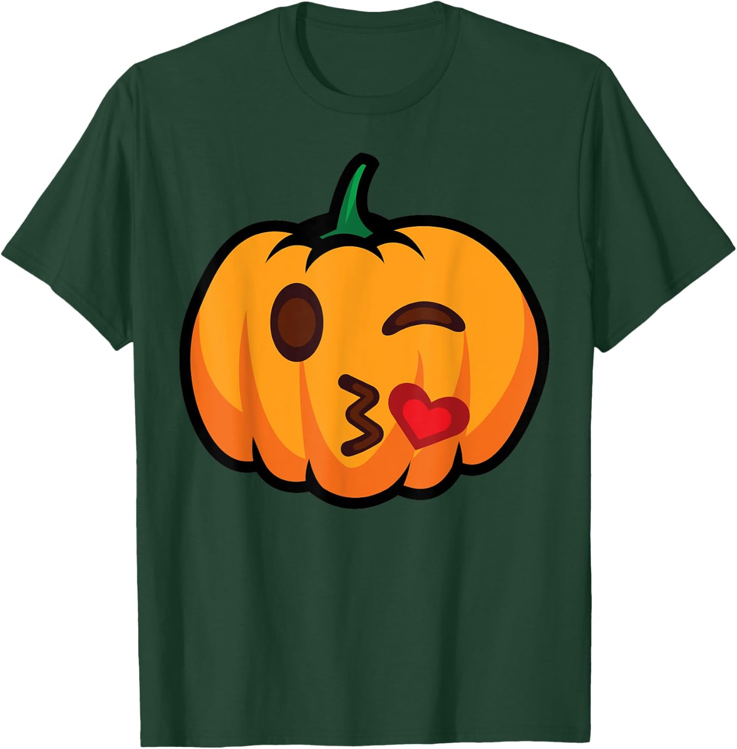 Pumpkin Emoji One Eye Open Wink Blow Kiss Love Funny Costume T-Shirt - T-Shirt | Forest