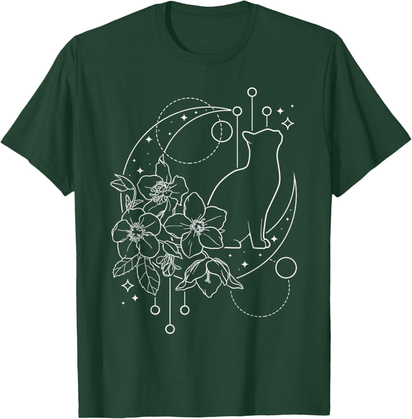 Astrology, Cat with Floral Crescent moon, Dream catcher T-Shirt - T-Shirt | Forest