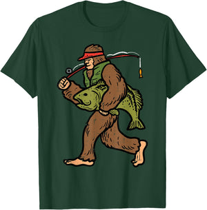 Bigfoot Sasquatch Fishing Funny Fisherman Men Women Kids T-Shirt - T-Shirt | Forest