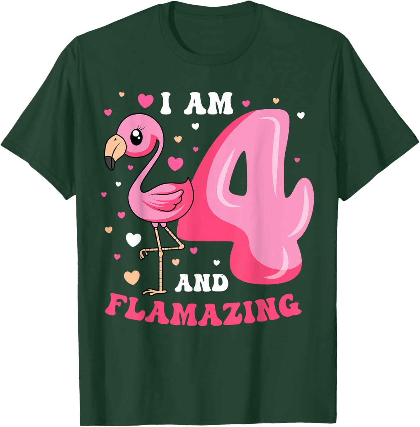 I Am 4 And Flamazing Flamingo Birthday 4th Bday Party T-Shirt - T-Shirt | Forest