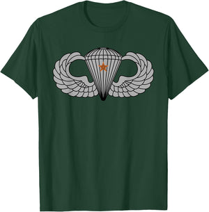 US Army Parachutist Badge Combat Star - Airborne Jump Wings T-Shirt - T-Shirt | Forest