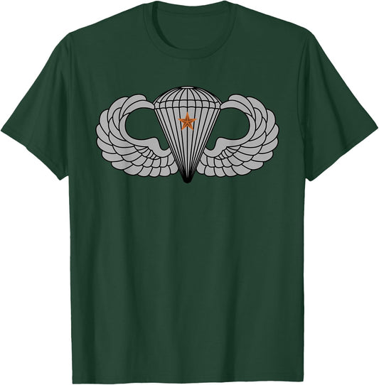 US Army Parachutist Badge Combat Star - Airborne Jump Wings T-Shirt - T-Shirt | Forest