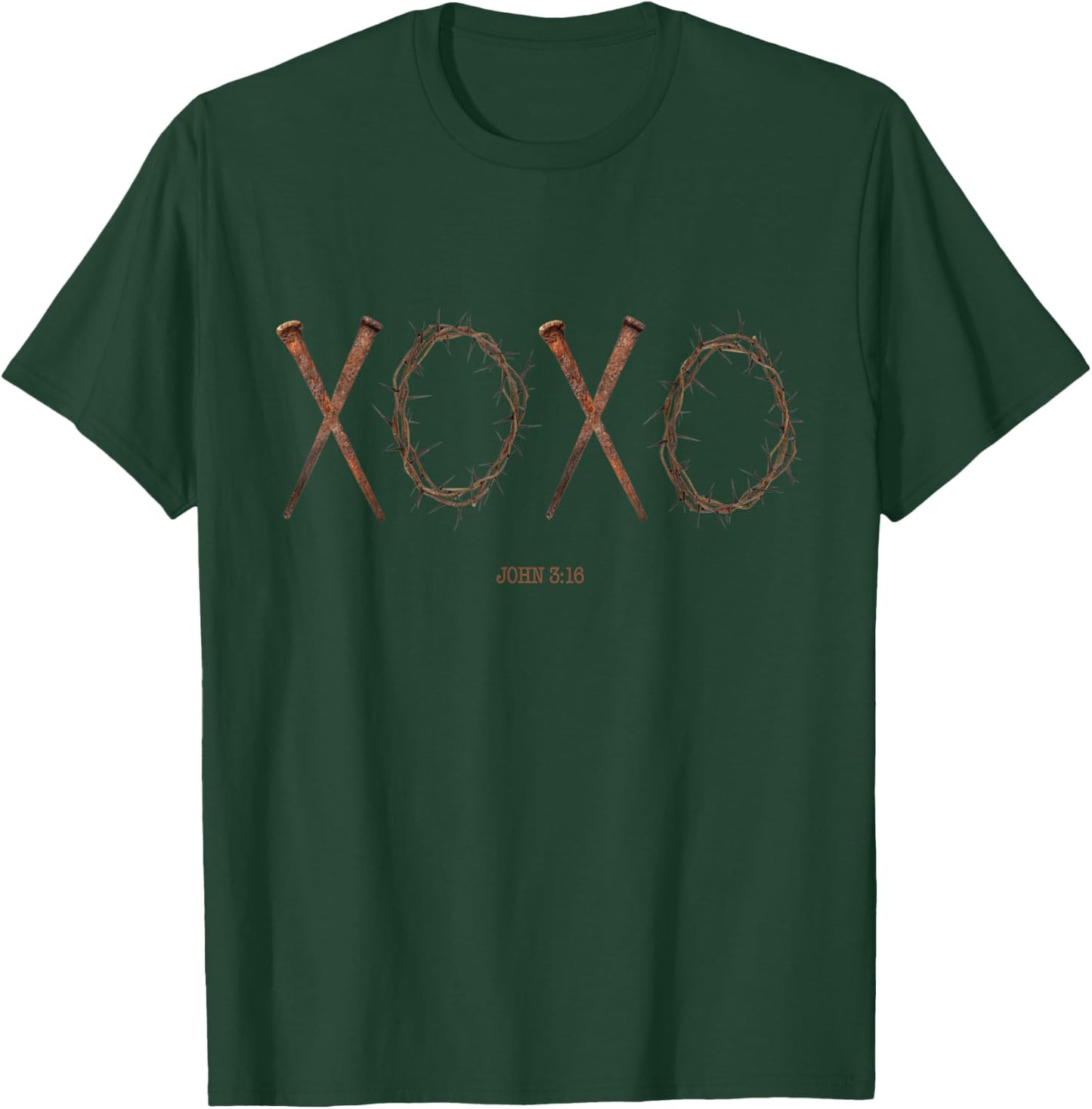 XOXO Christmas Love Words Jesus Nails Crown Easter Valentine T-Shirt - T-Shirt | Forest