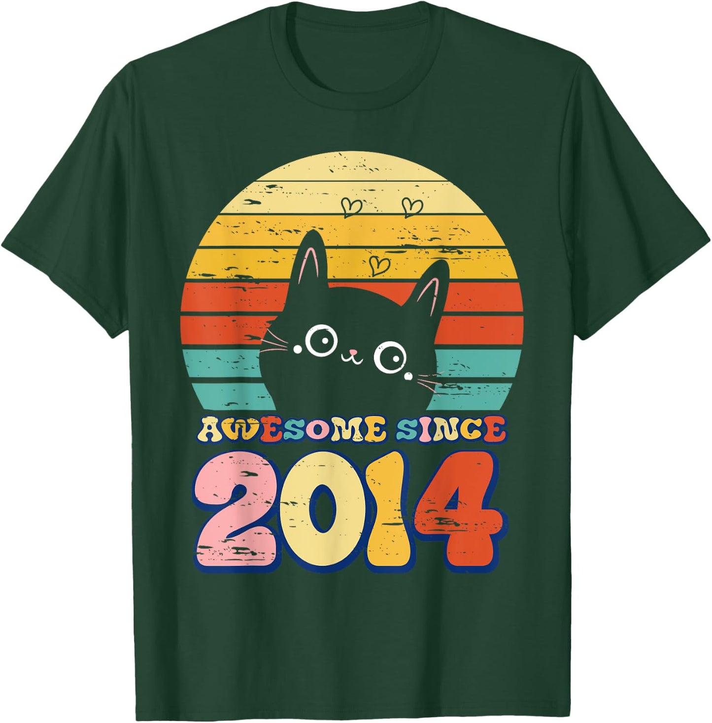 Awesome Since 2014 Cat For Girl Boy Its My 11th Birthday T-Shirt - T-Shirt | Forest