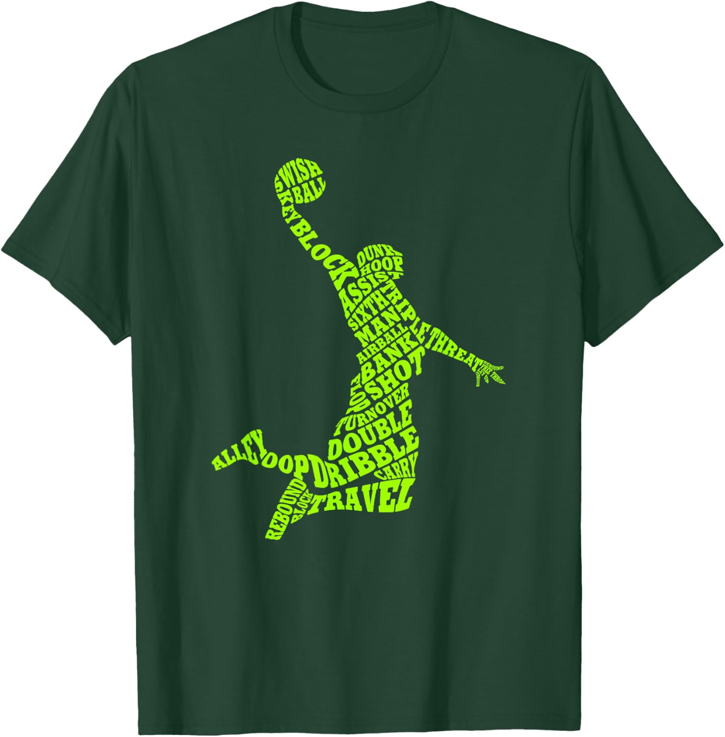 Basketball Player Typography Word Art T-Shirt - T-Shirt | Forest
