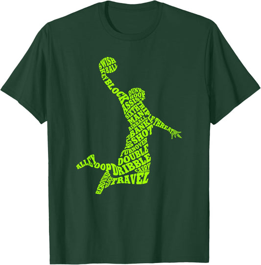 Basketball Player Typography Word Art T-Shirt - T-Shirt | Forest